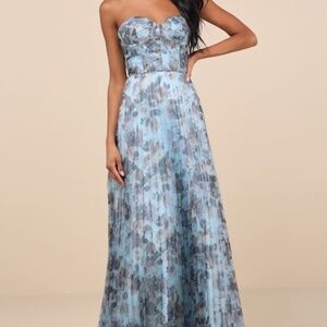 Lulus Most Beautiful Day Blue Multi Floral Print Organza Maxi Dress - Size L